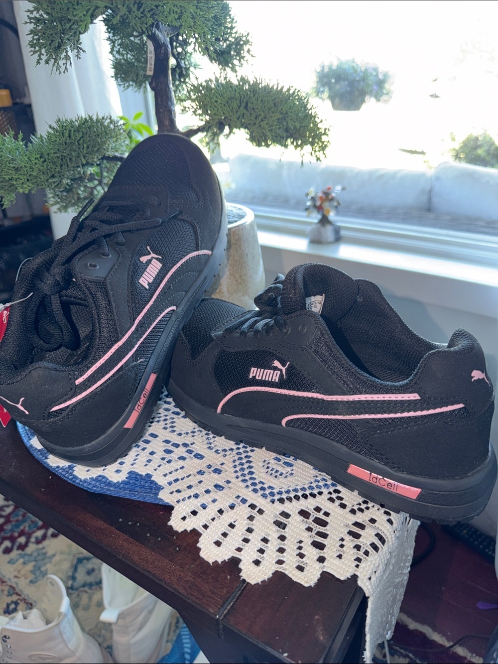 Puma Safety Toe Work Black Sneakers with Pink Trim